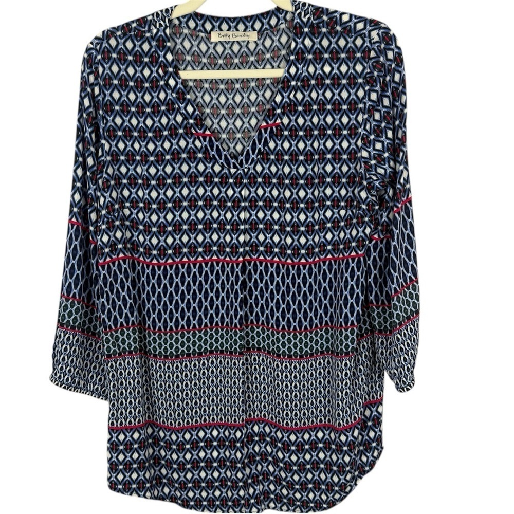 Betty Barclay Blue Red and White Relaxed Graphic Tunic Size Medium